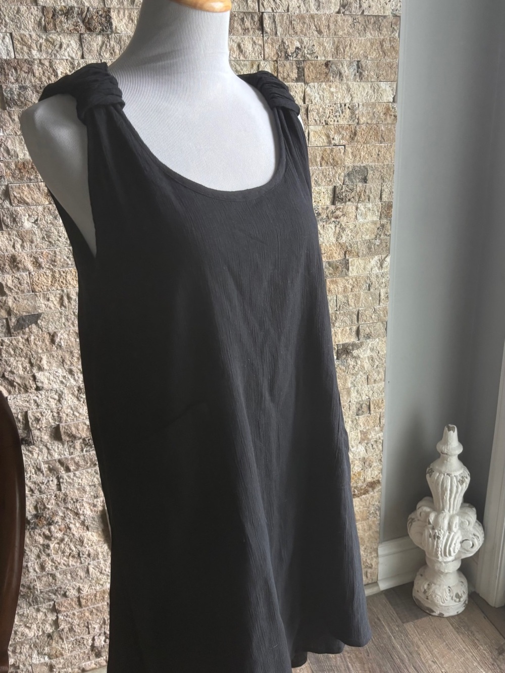 Sakkas Black Knotted-Shoulder Midi Tank Dress